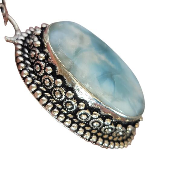 Sterling Silver Larimar Pendant – Oval Handmade Blue Stone Necklace - Picture 9 of 11